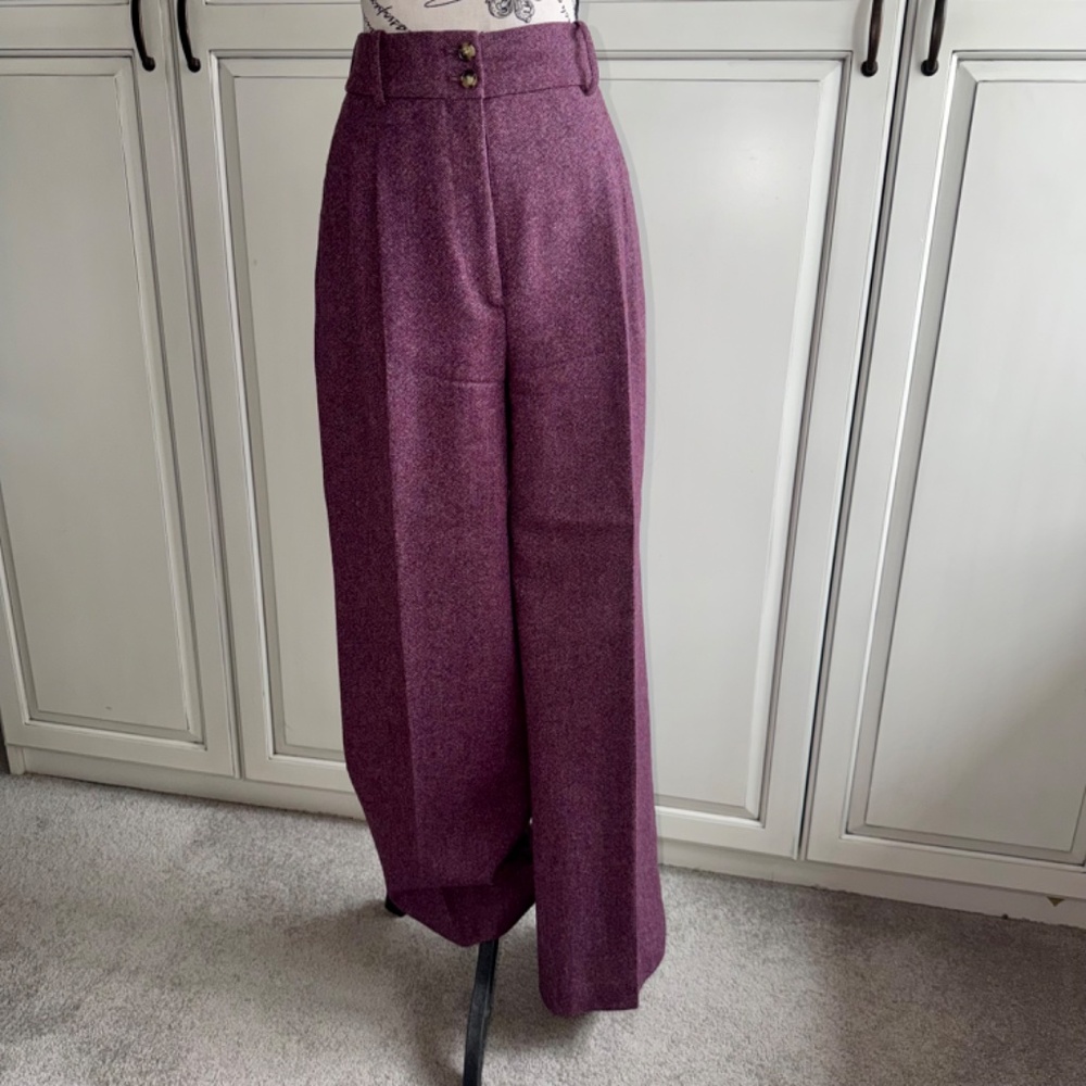 J. Crew Collection High Waist Wide Leg Tweed Wool pants in Mulberry Size 10 - Picture 2 of 8